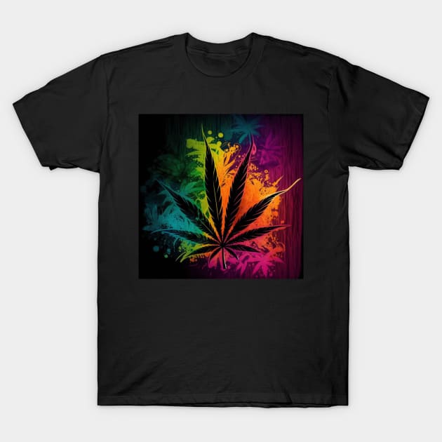 Cosmic Pot Leaf Splatter Paint T-Shirt by TheArtfulAllie